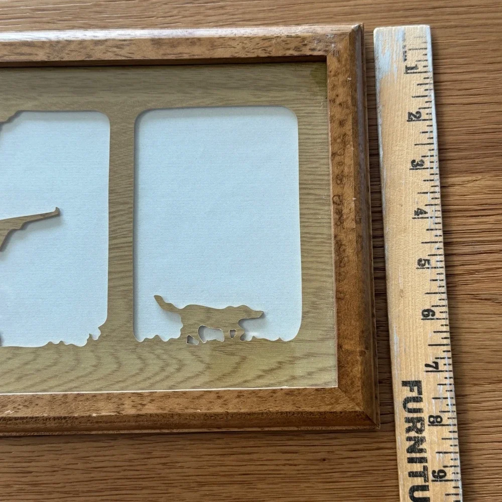 Vintage Rustic Wood Hunting Picture Frame Hunter and Dog Silhouette 7.5x9.5
